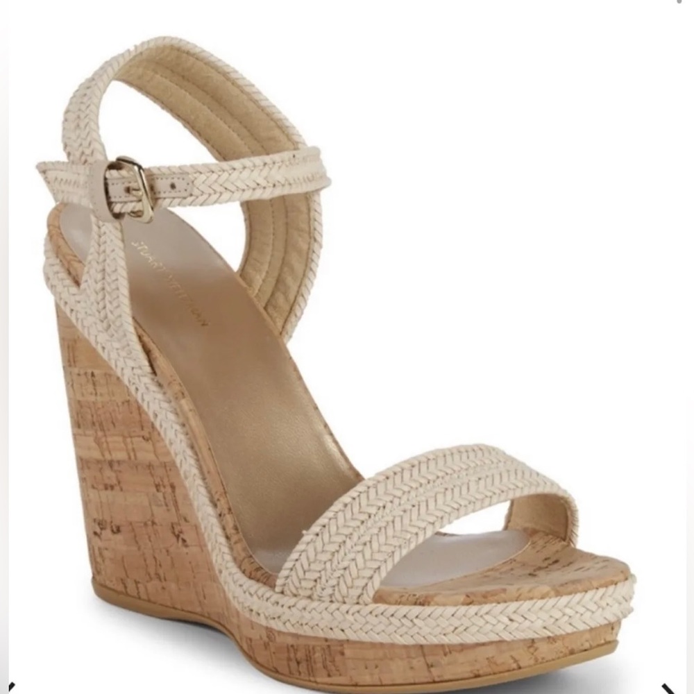 Stuart Weitzman Jezebel Cork Wedge Size 7.5M in Adobe